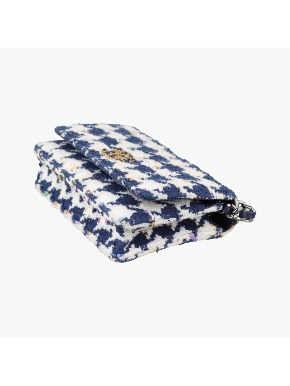 Chanel 19 Flap Bag Houndstooth White Navy Fabric